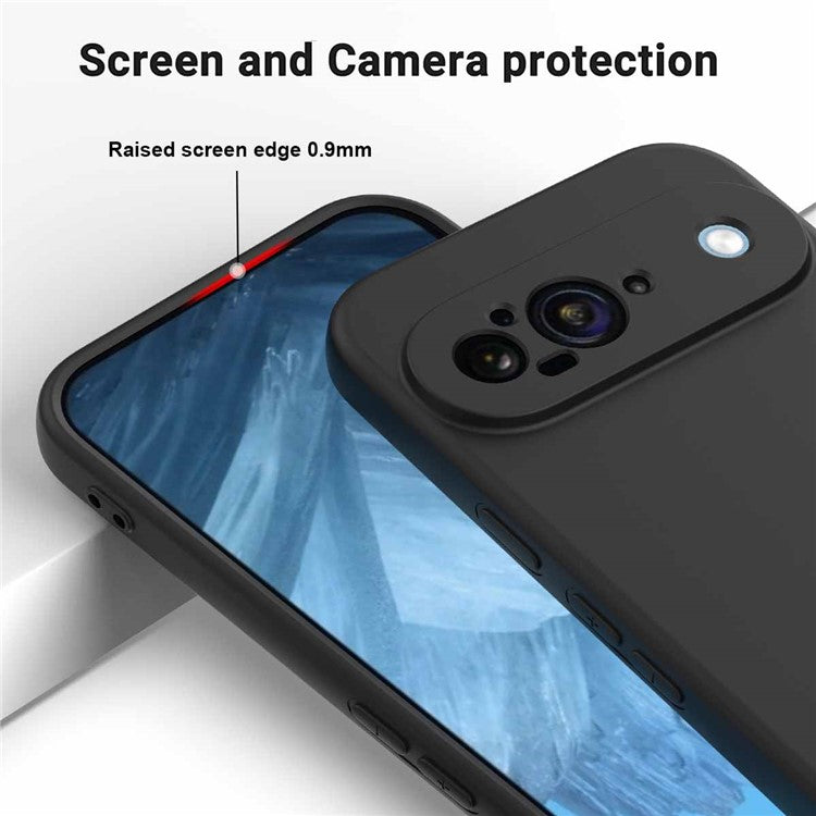 For Google Pixel 9 Case Liquid Silicone Shockproof Phone Cover with Hand Strap - Black