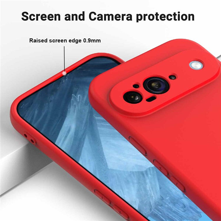 For Google Pixel 9 Case Liquid Silicone Shockproof Phone Cover with Hand Strap - Red