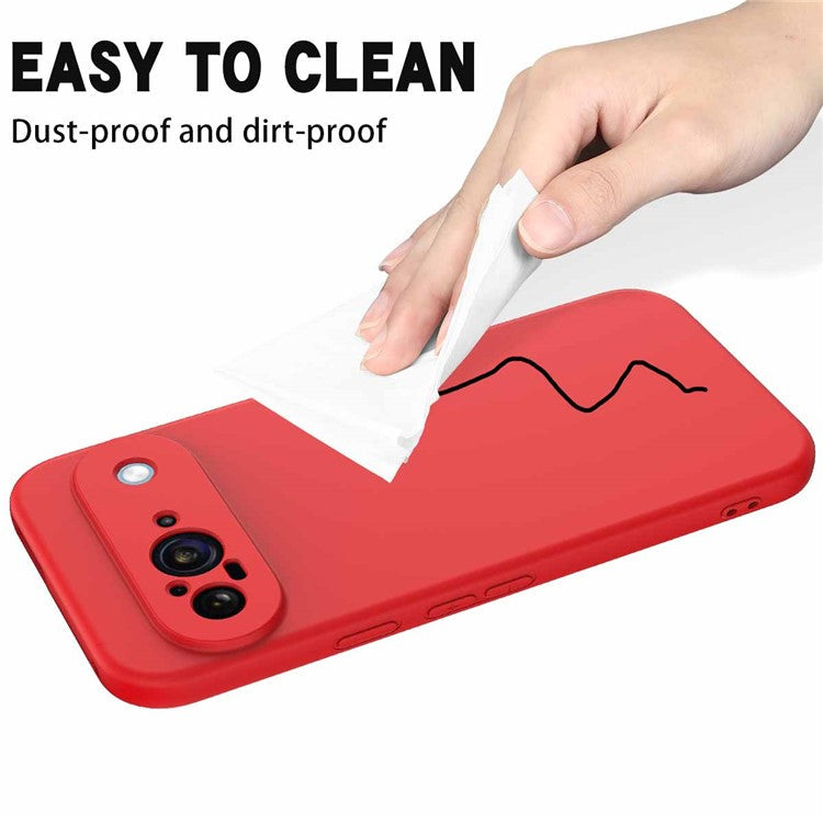 For Google Pixel 9 Case Liquid Silicone Shockproof Phone Cover with Hand Strap - Red