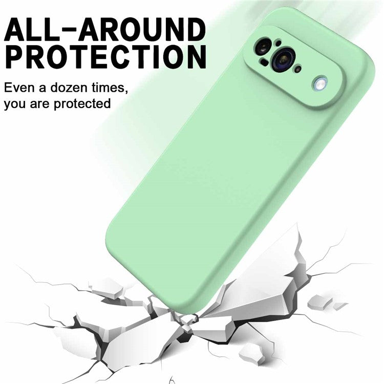 For Google Pixel 9 Case Liquid Silicone Shockproof Phone Cover with Hand Strap - Green