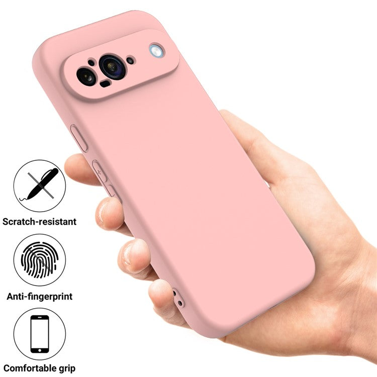 For Google Pixel 9 Case Liquid Silicone Shockproof Phone Cover with Hand Strap - Pink