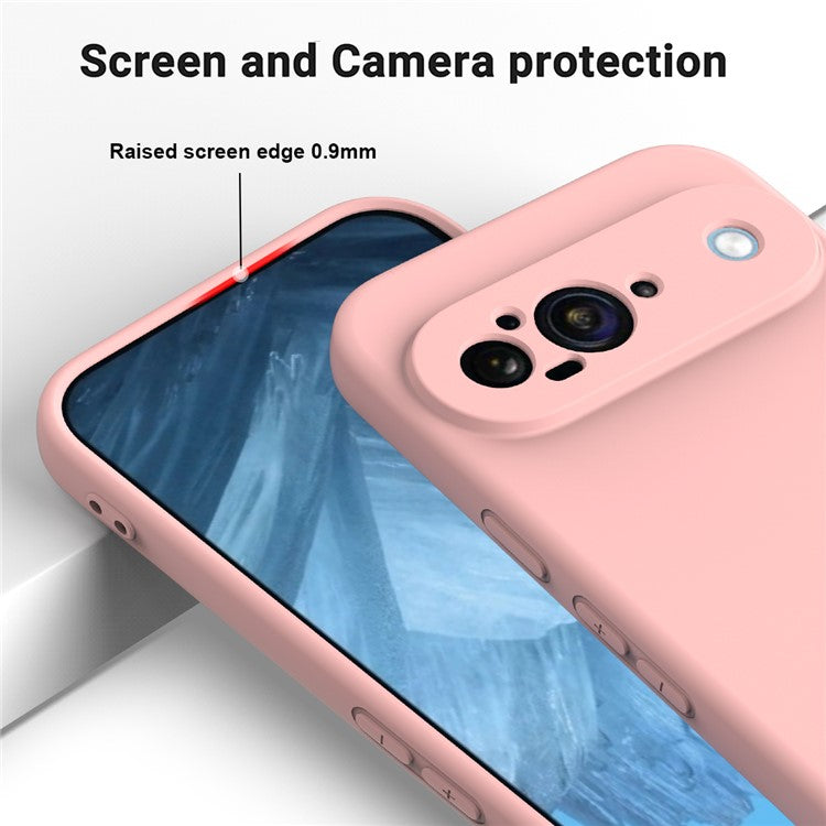 For Google Pixel 9 Case Liquid Silicone Shockproof Phone Cover with Hand Strap - Pink