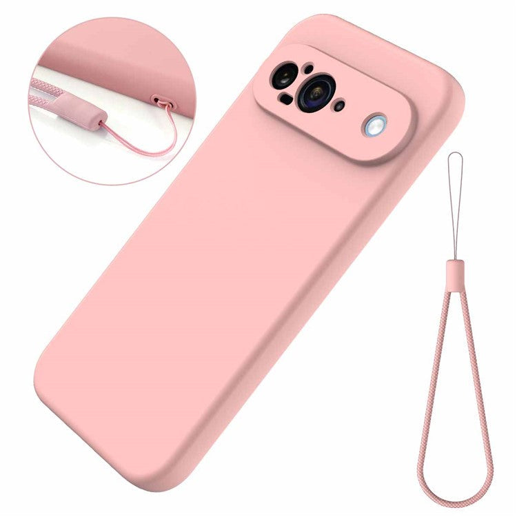 For Google Pixel 9 Case Liquid Silicone Shockproof Phone Cover with Hand Strap - Pink