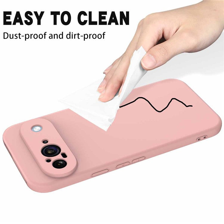 For Google Pixel 9 Case Liquid Silicone Shockproof Phone Cover with Hand Strap - Pink
