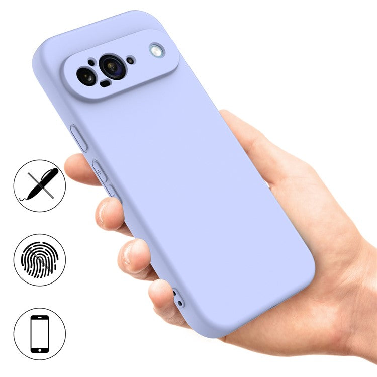 For Google Pixel 9 Case Liquid Silicone Shockproof Phone Cover with Hand Strap - Purple
