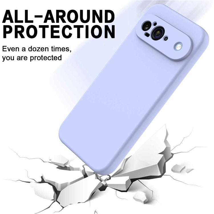 For Google Pixel 9 Case Liquid Silicone Shockproof Phone Cover with Hand Strap - Purple