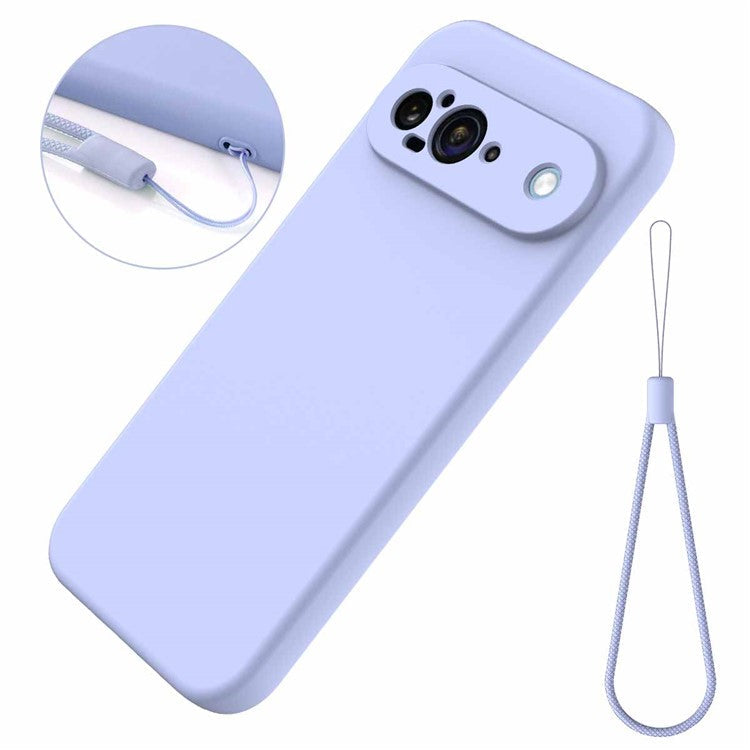 For Google Pixel 9 Case Liquid Silicone Shockproof Phone Cover with Hand Strap - Purple
