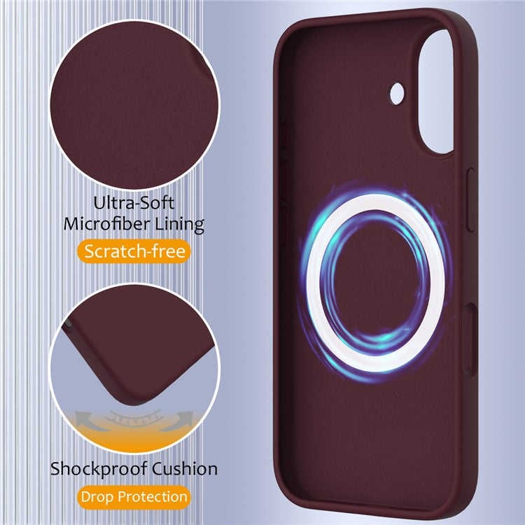 For iPhone 16 Case Compatible with MagSafe Anti-Drop Liquid Silicone Phone Cover - Wine Red