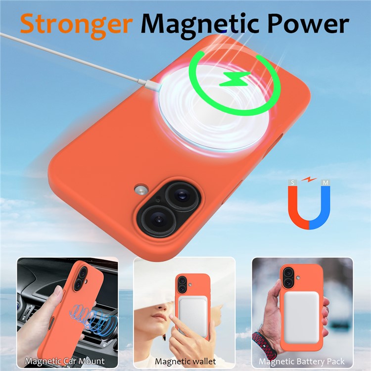 For iPhone 16 Plus Case Liquid Silicone Phone Cover Compatible with MagSafe - Orange