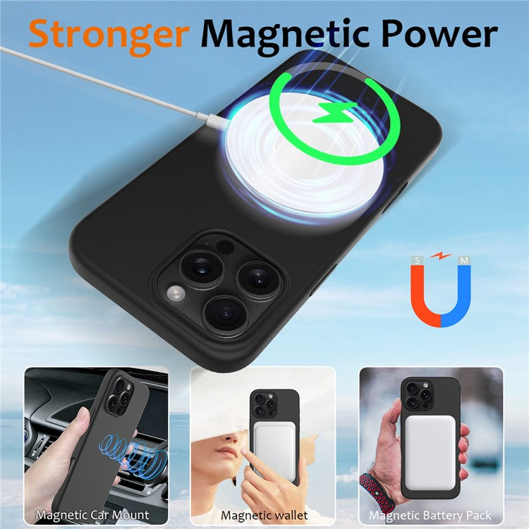 For iPhone 16 Pro Magnetic Case Shockproof Liquid Silicone Phone Cover - Black