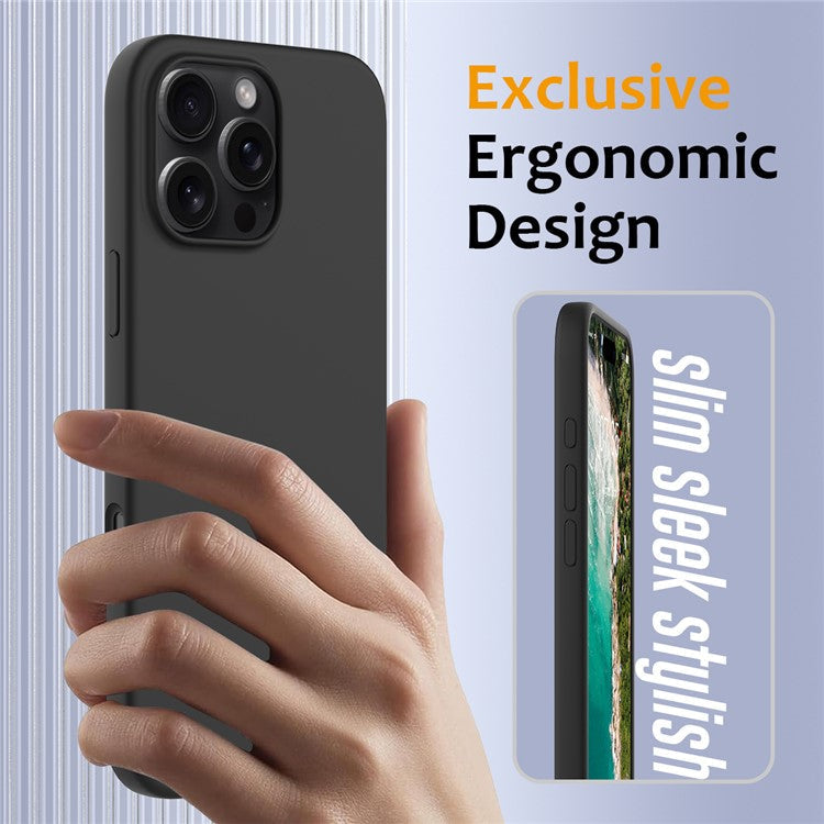 For iPhone 16 Pro Magnetic Case Shockproof Liquid Silicone Phone Cover - Black