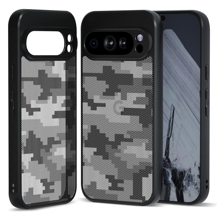IBMRS For Google Pixel 9 Pro Case Shockproof Anti-Scratch TPU+PC Phone Cover - Grid Camouflage