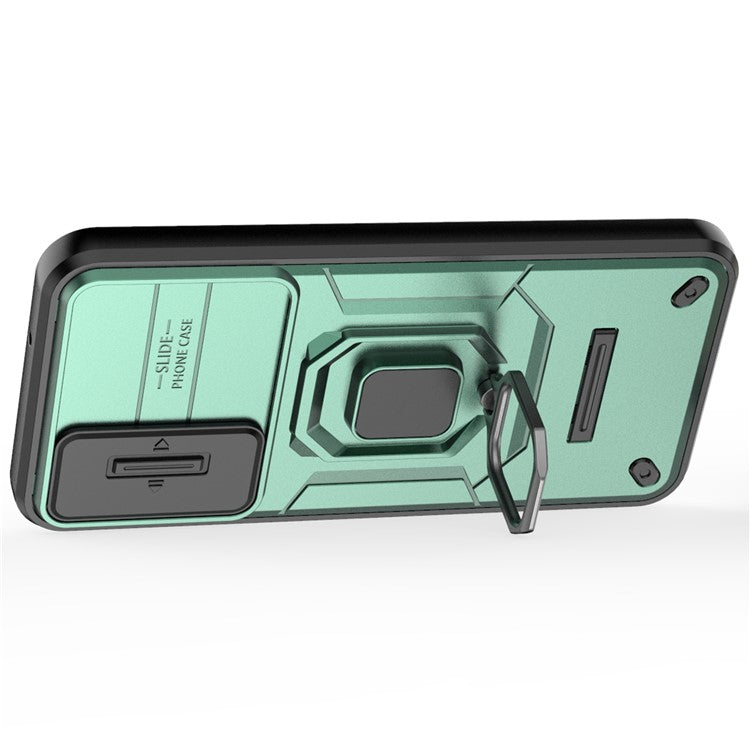 For Samsung Galaxy M35 5G Case PC+TPU Kickstand Phone Protector with Lens Cover - Green