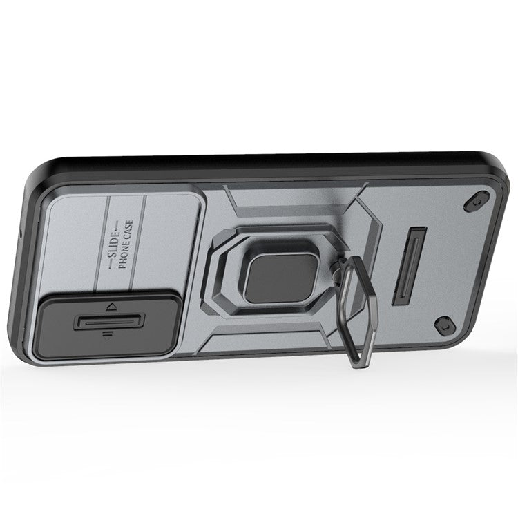 For Samsung Galaxy M35 5G Case PC+TPU Kickstand Phone Protector with Lens Cover - Grey