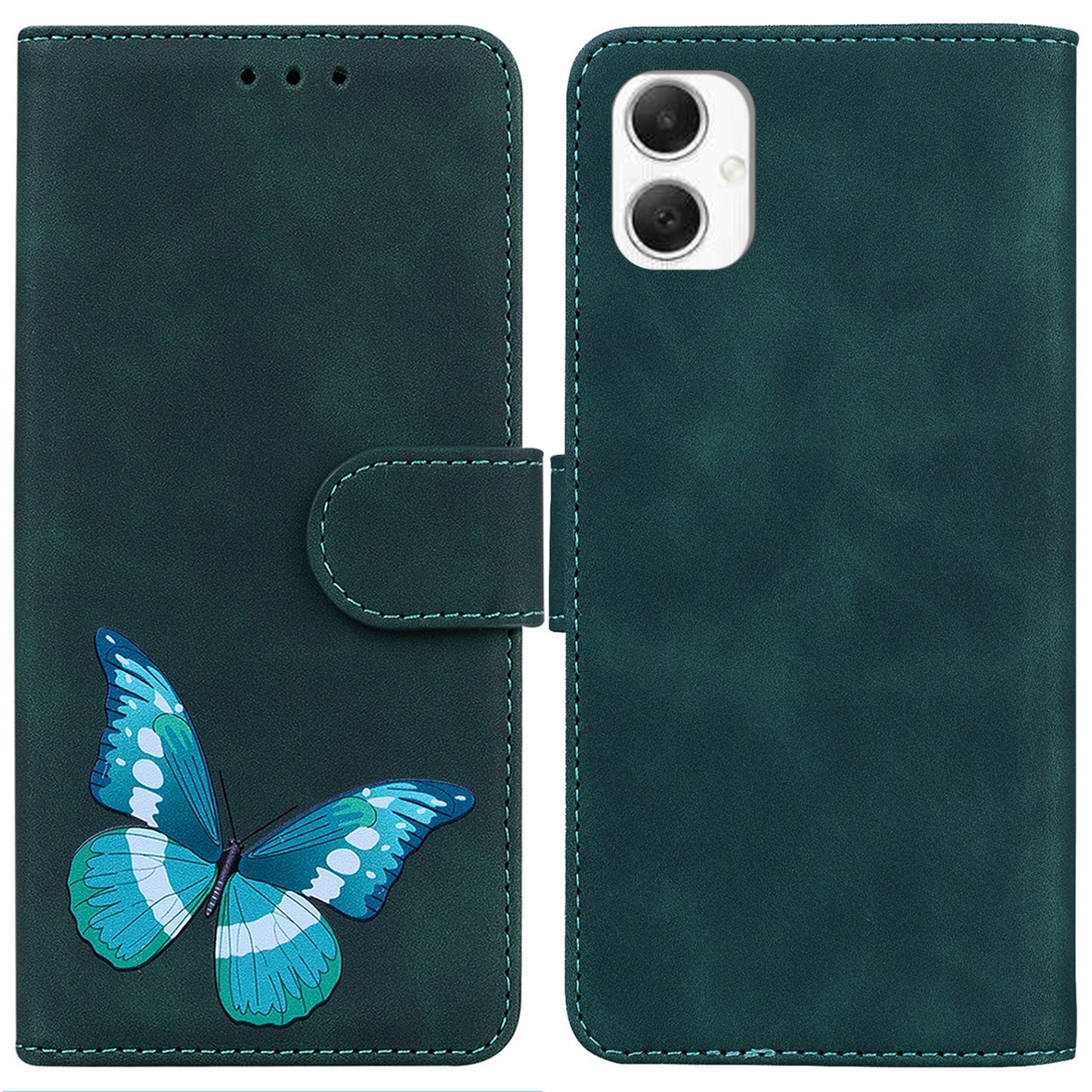 For Samsung Galaxy A06 Stand Case PU Leather Phone Cover Butterfly Printed - Green