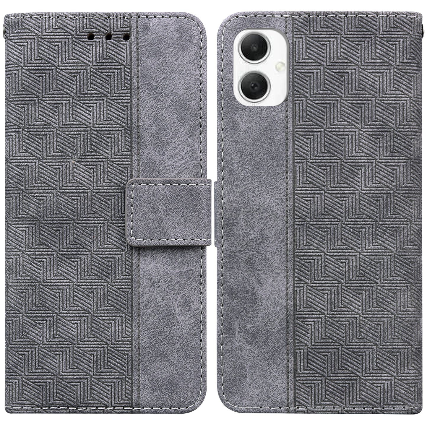For Samsung Galaxy A06 Case Geometry Pattern Leather Wallet Phone Cover - Grey