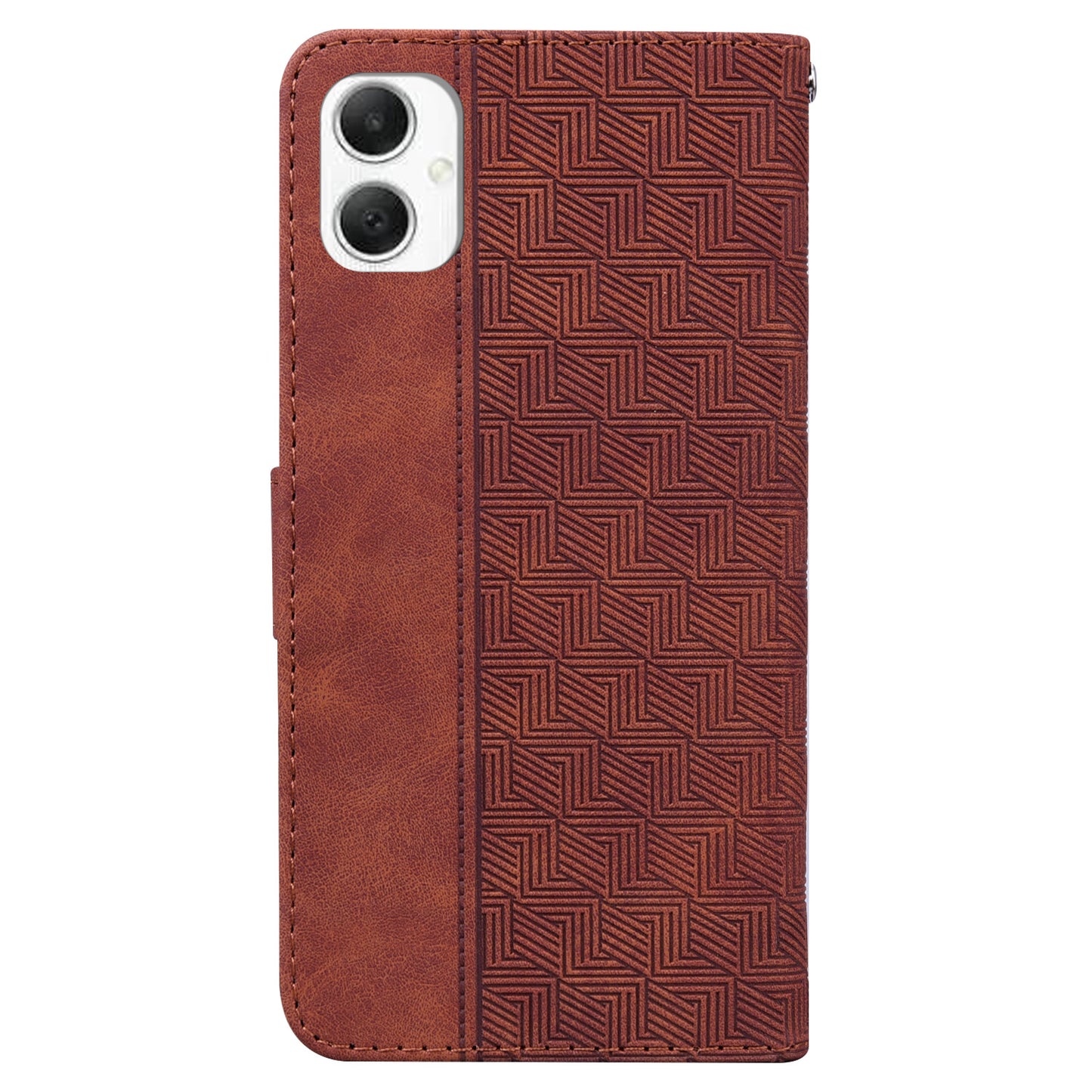 For Samsung Galaxy A06 Case Geometry Pattern Leather Wallet Phone Cover - Brown
