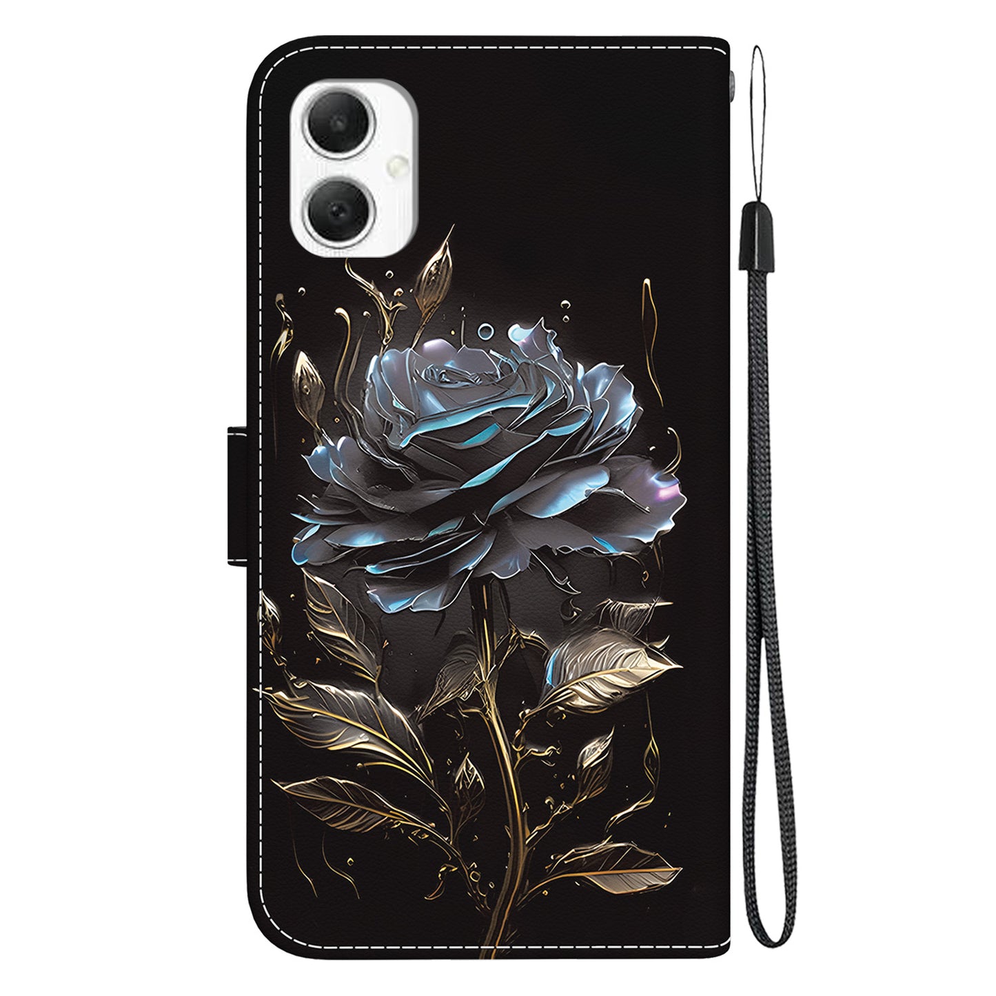 For Samsung Galaxy A06 Wallet Phone Case Anti-Drop Leather Flip Cover Pattern Printing - Black Rose