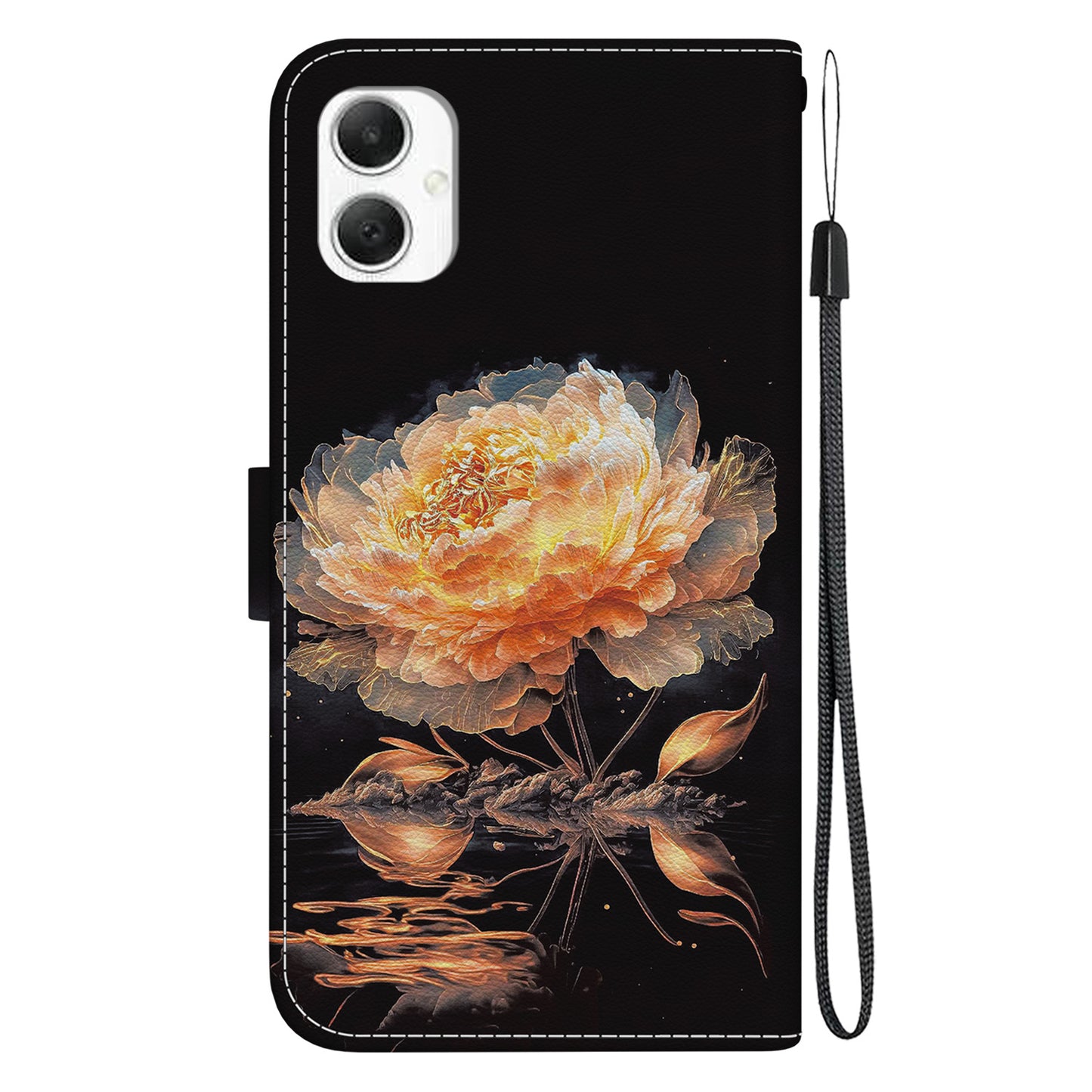 For Samsung Galaxy A06 Wallet Phone Case Anti-Drop Leather Flip Cover Pattern Printing - Gold Peony
