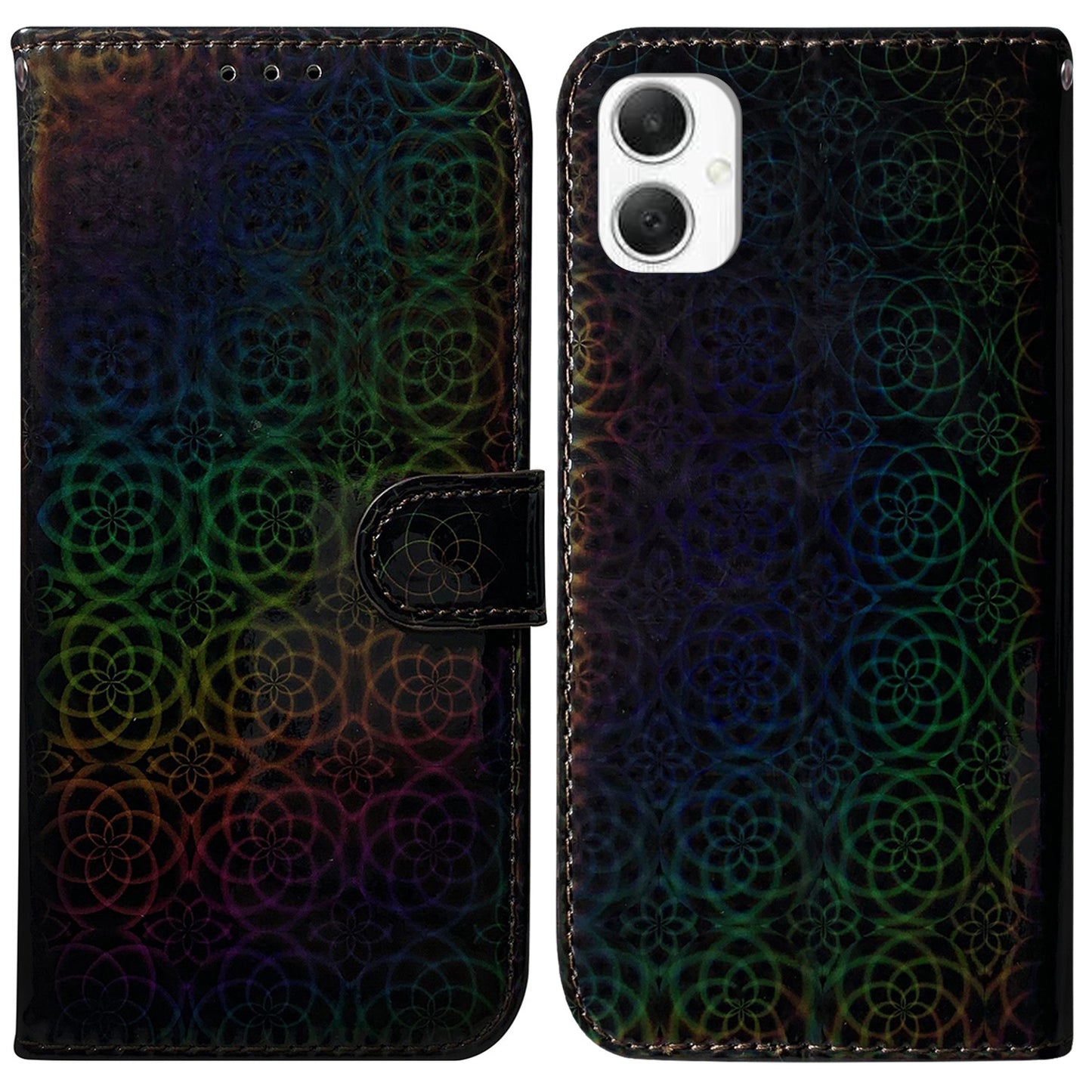 For Samsung Galaxy A06 Stand Case Dazzling Flower Leather Phone Cover - Black