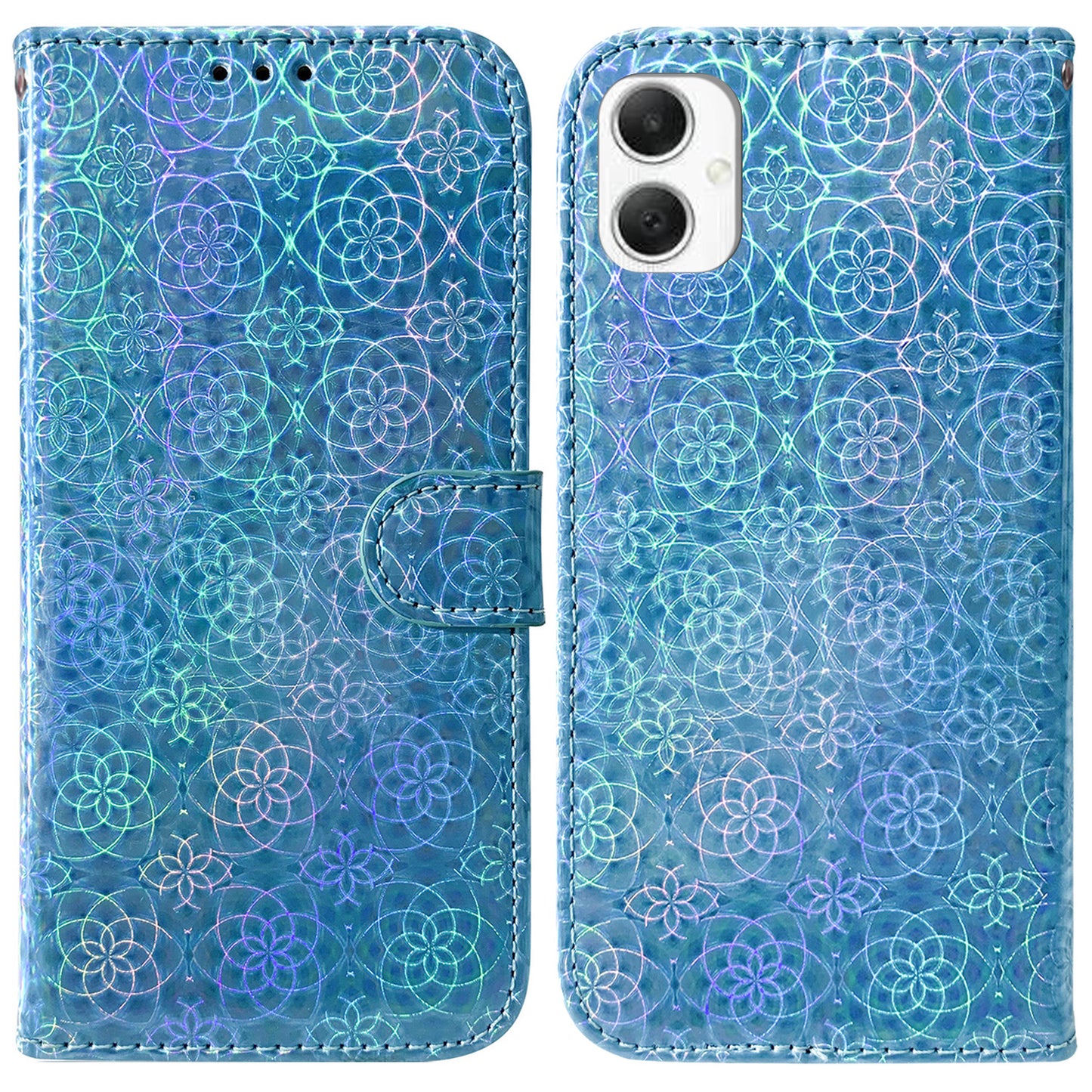 For Samsung Galaxy A06 Stand Case Dazzling Flower Leather Phone Cover - Blue