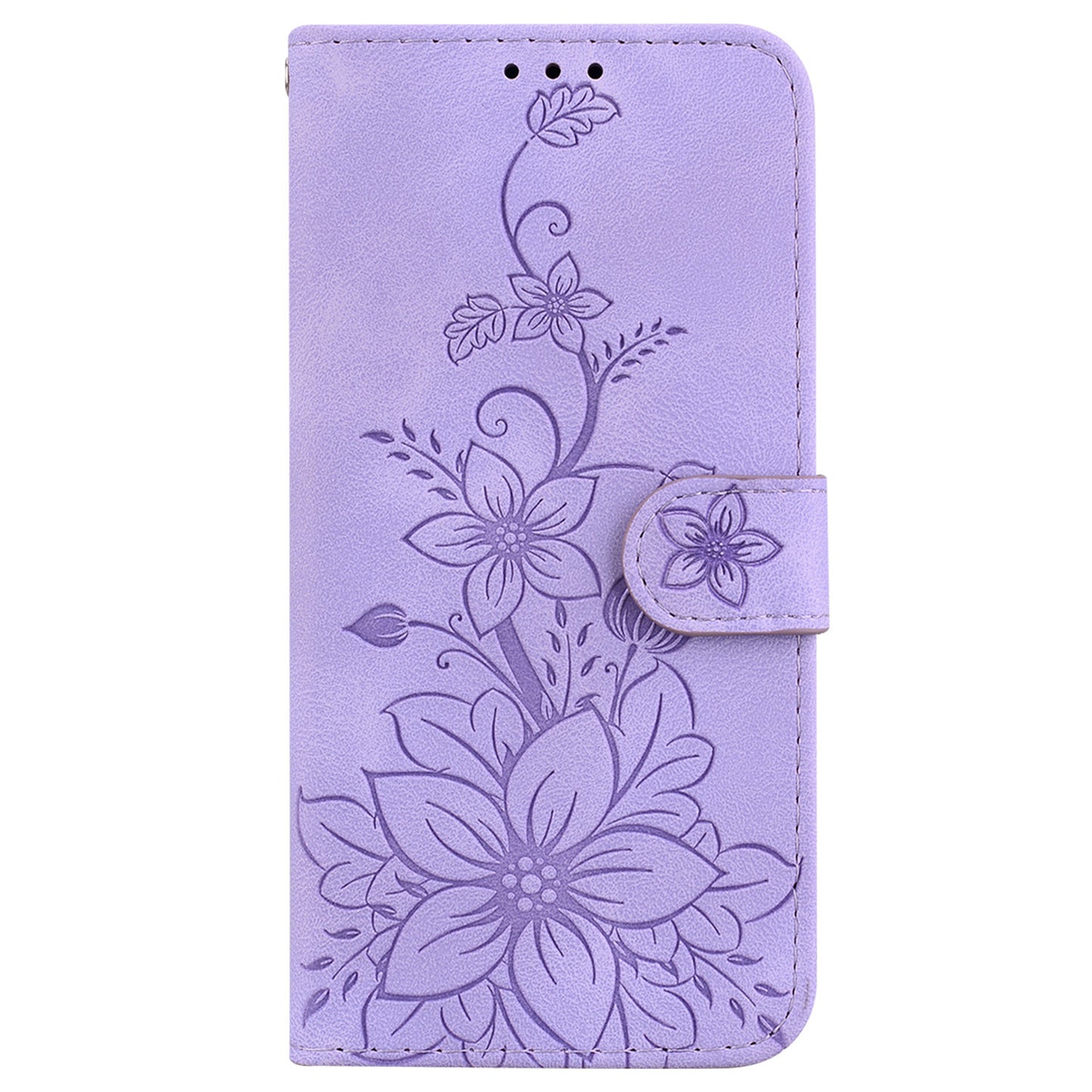 For Samsung Galaxy A06 Case Lily Flower Imprint Leather Phone Cover with Stand - Purple