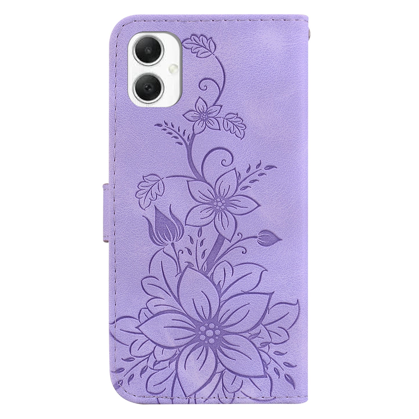 For Samsung Galaxy A06 Case Lily Flower Imprint Leather Phone Cover with Stand - Purple
