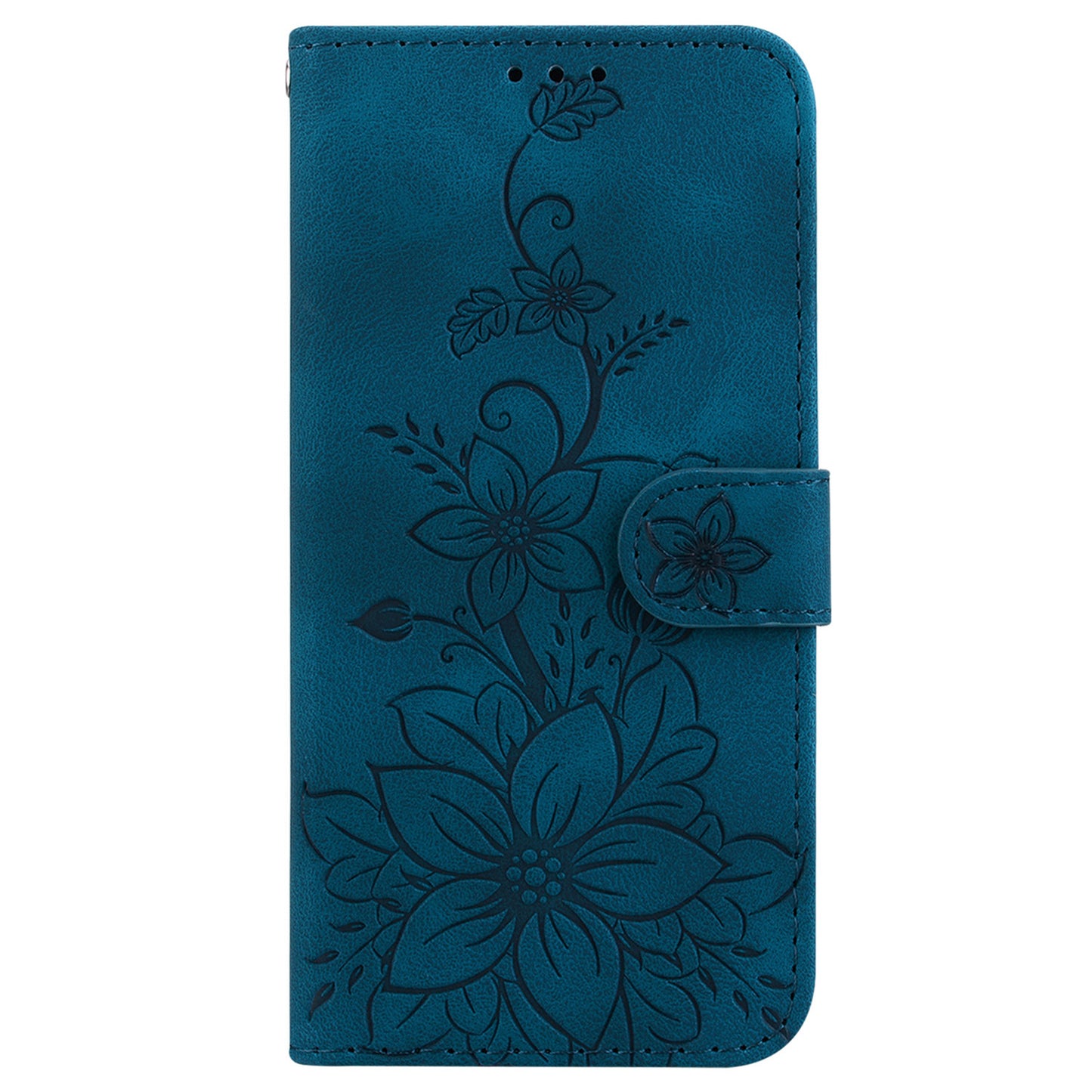 For Samsung Galaxy A06 Case Lily Flower Imprint Leather Phone Cover with Stand - Dark Blue