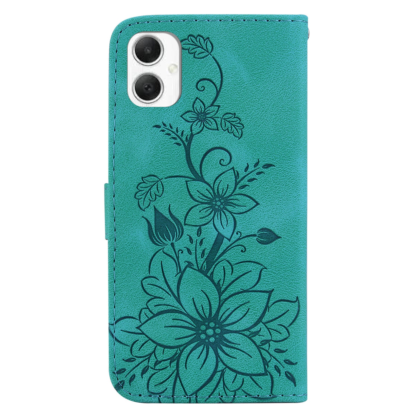 For Samsung Galaxy A06 Case Lily Flower Imprint Leather Phone Cover with Stand - Green
