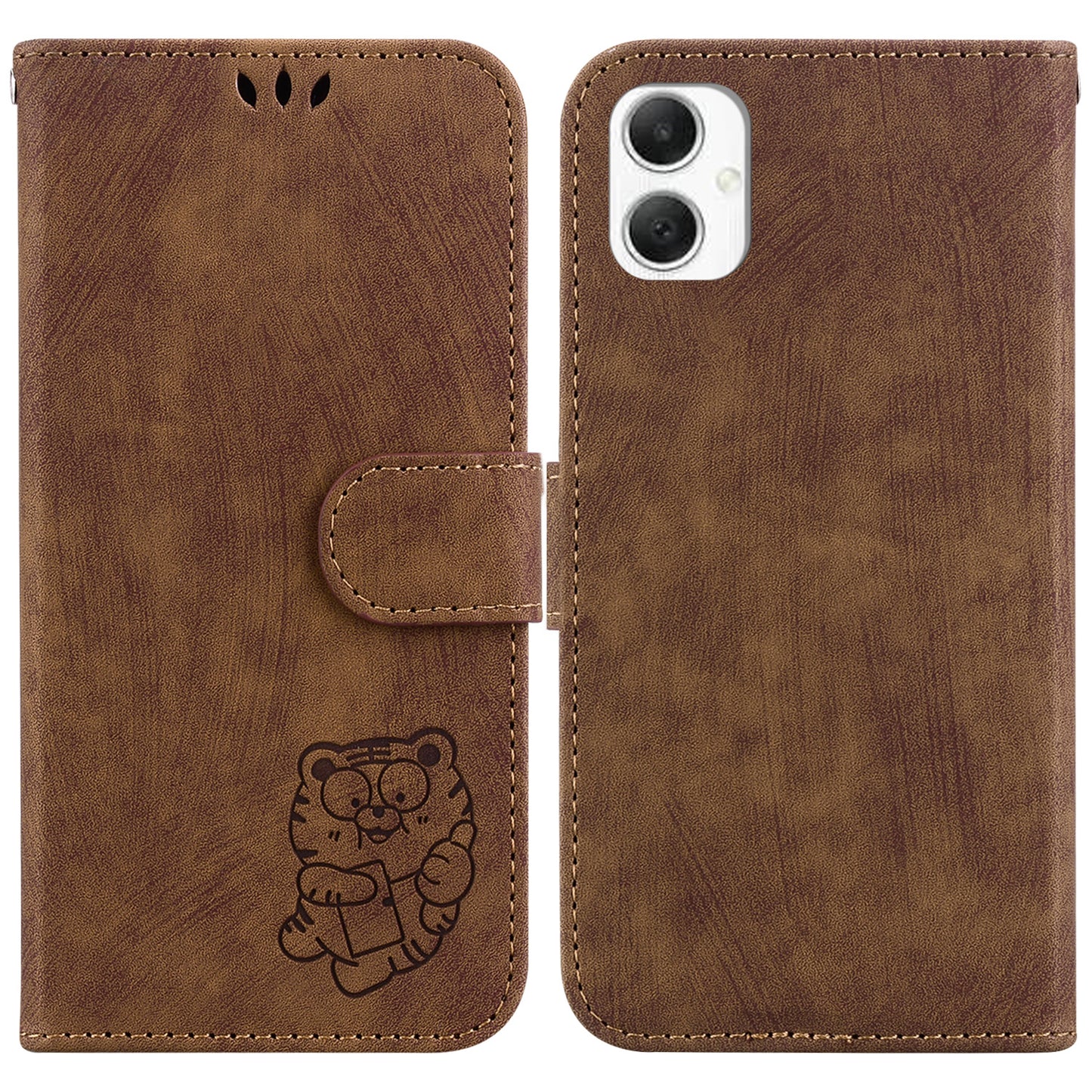 For Samsung Galaxy A06 Wallet Case Tiger Imprint Leather Shockproof Phone Cover - Brown