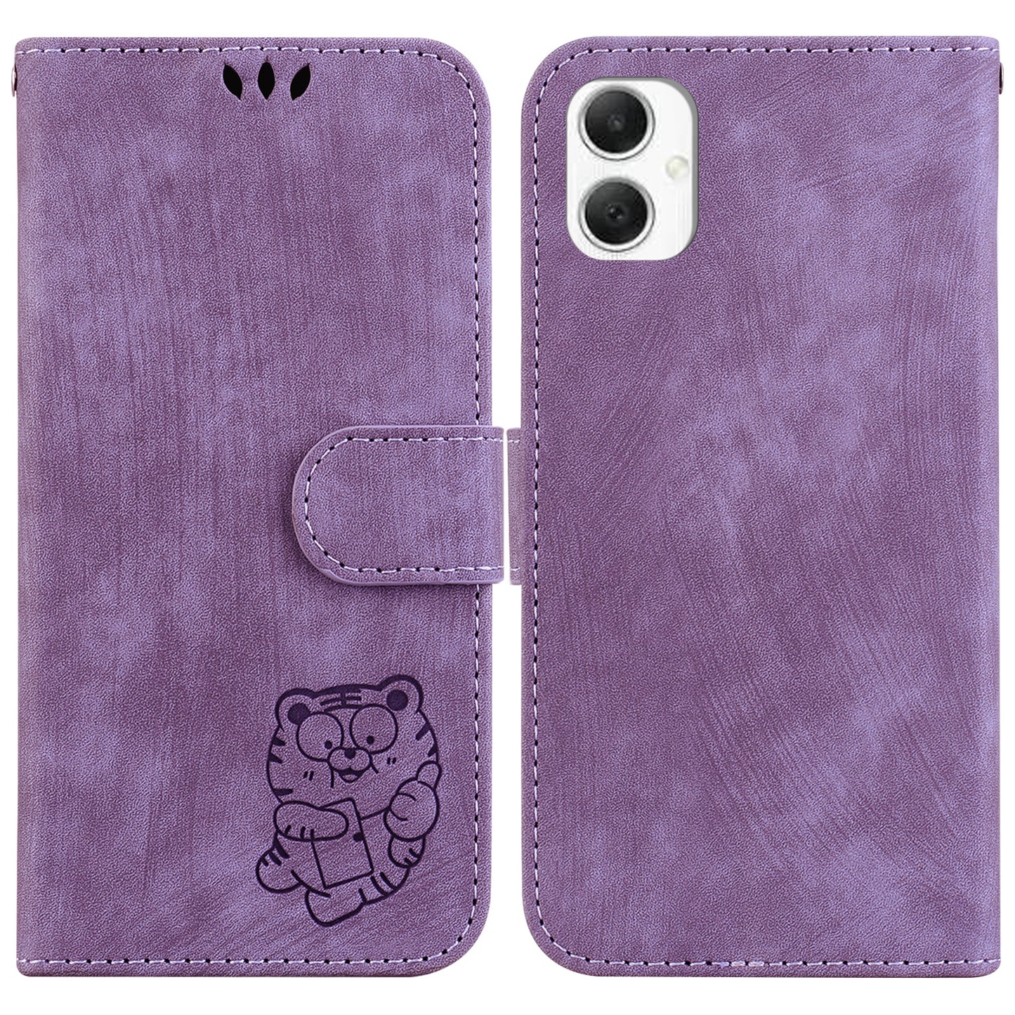 For Samsung Galaxy A06 Wallet Case Tiger Imprint Leather Shockproof Phone Cover - Purple