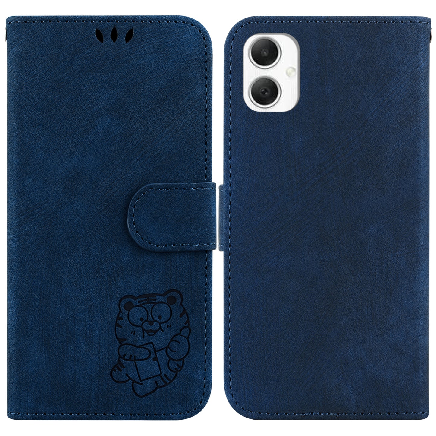 For Samsung Galaxy A06 Wallet Case Tiger Imprint Leather Shockproof Phone Cover - Dark Blue