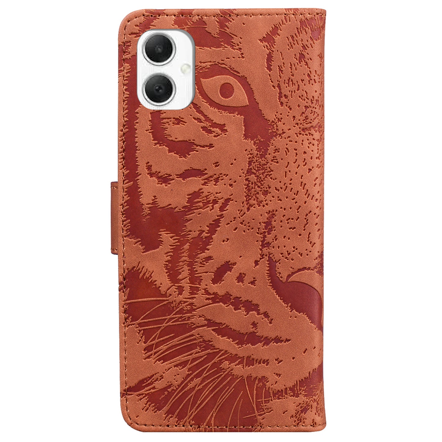 For Samsung Galaxy A06 Case Tiger Imprint Leather Wallet Phone Cover - Brown