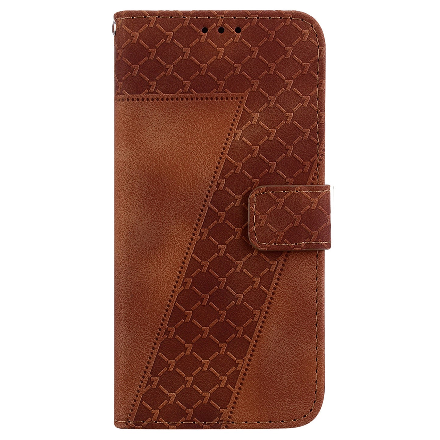 For Samsung Galaxy A06 Stand Case 7-Shaped Pattern Imprint Leather Phone Cover - Brown