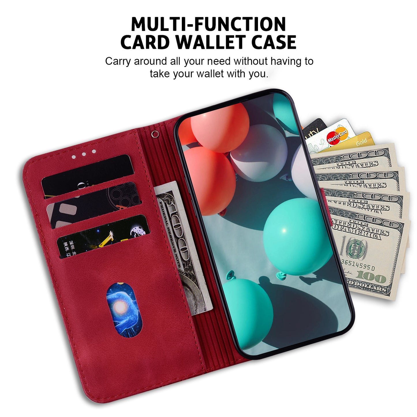 For Samsung Galaxy A06 Stand Case 7-Shaped Pattern Imprint Leather Phone Cover - Red