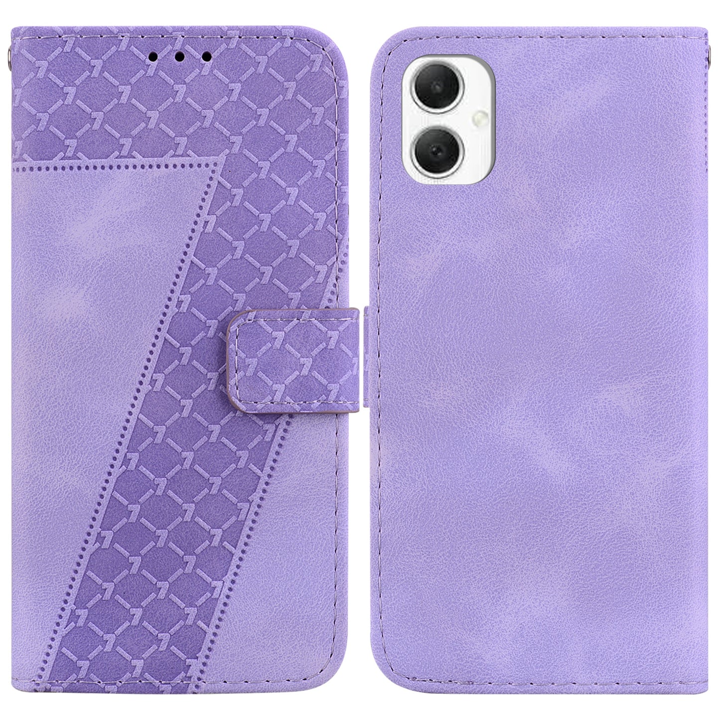 For Samsung Galaxy A06 Stand Case 7-Shaped Pattern Imprint Leather Phone Cover - Purple