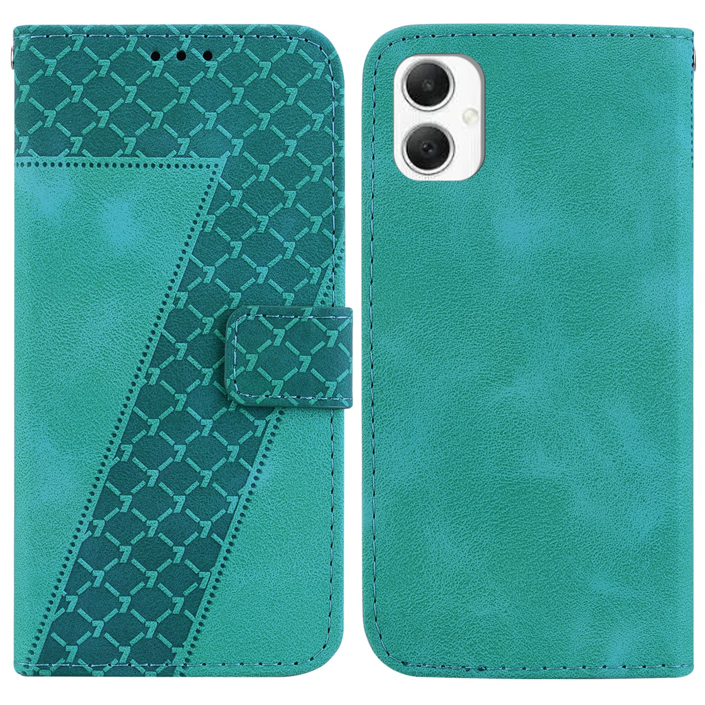For Samsung Galaxy A06 Stand Case 7-Shaped Pattern Imprint Leather Phone Cover - Green