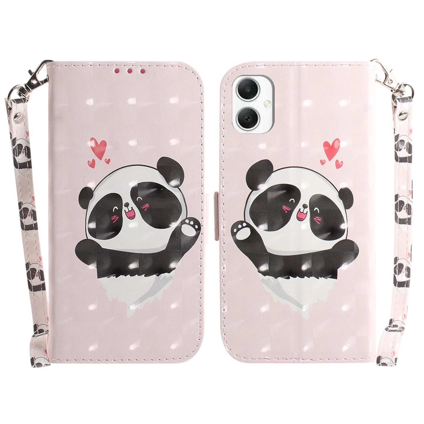For Samsung Galaxy A06 Case Pattern Printing Leather Wallet Phone Cover - Love Heart Panda