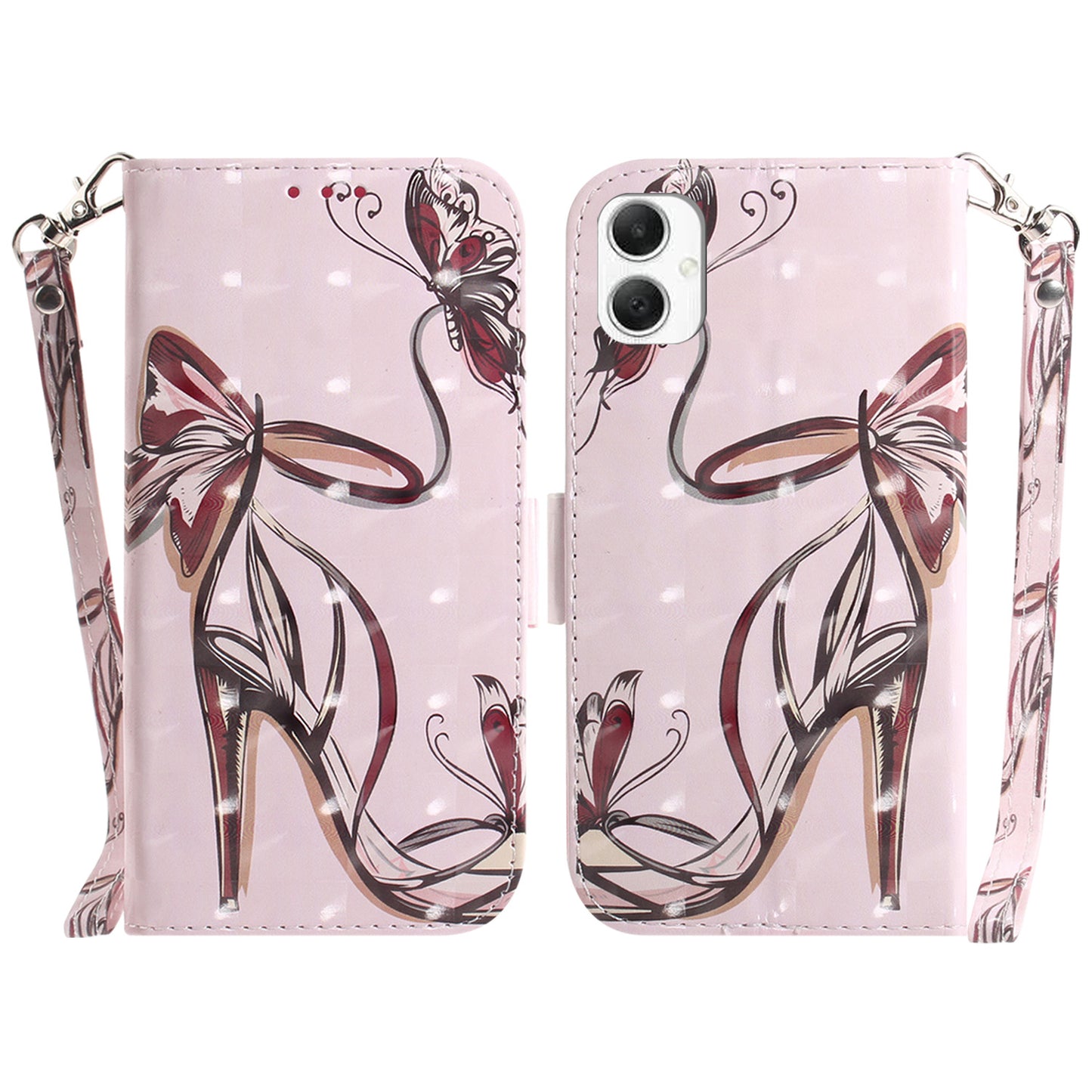 For Samsung Galaxy A06 Case Pattern Printing Leather Wallet Phone Cover - Butterfly High Heels
