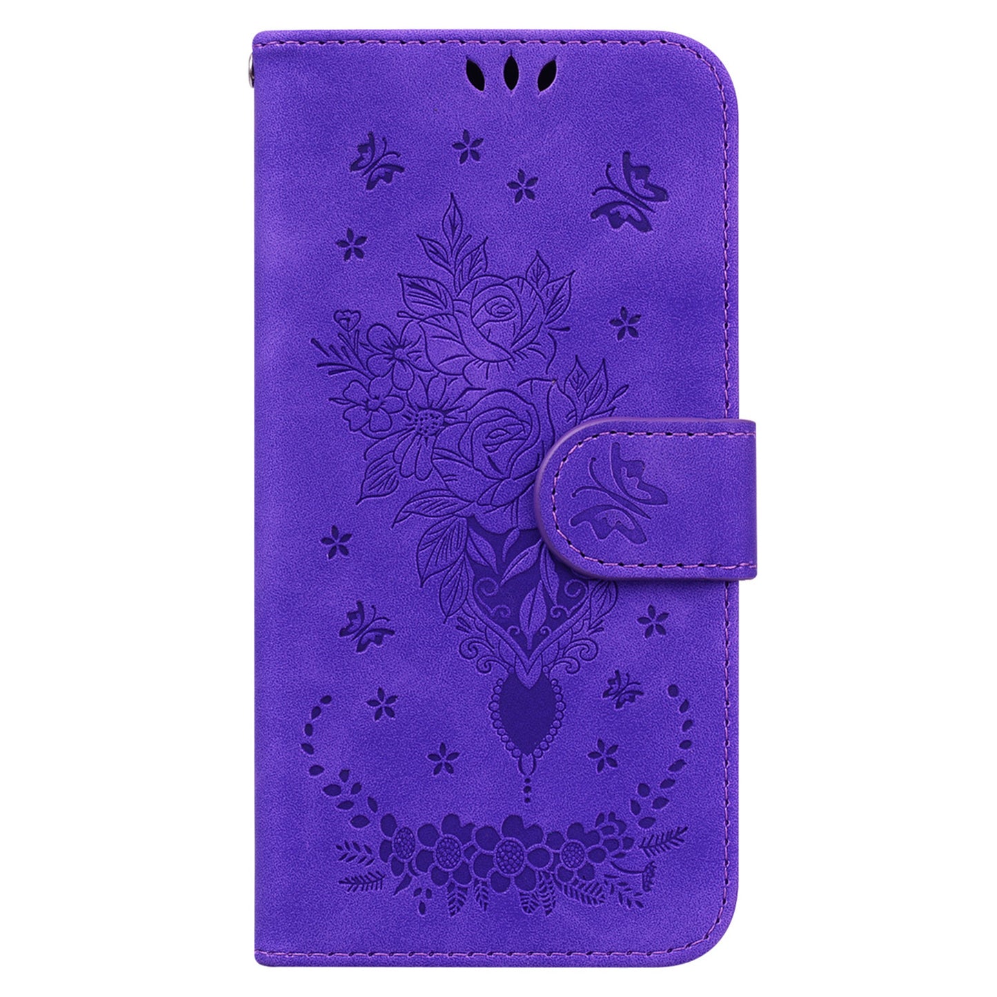 For Samsung Galaxy A06 Case PU Leather Wallet Phone Cover Butterfly Flower Imprint - Purple