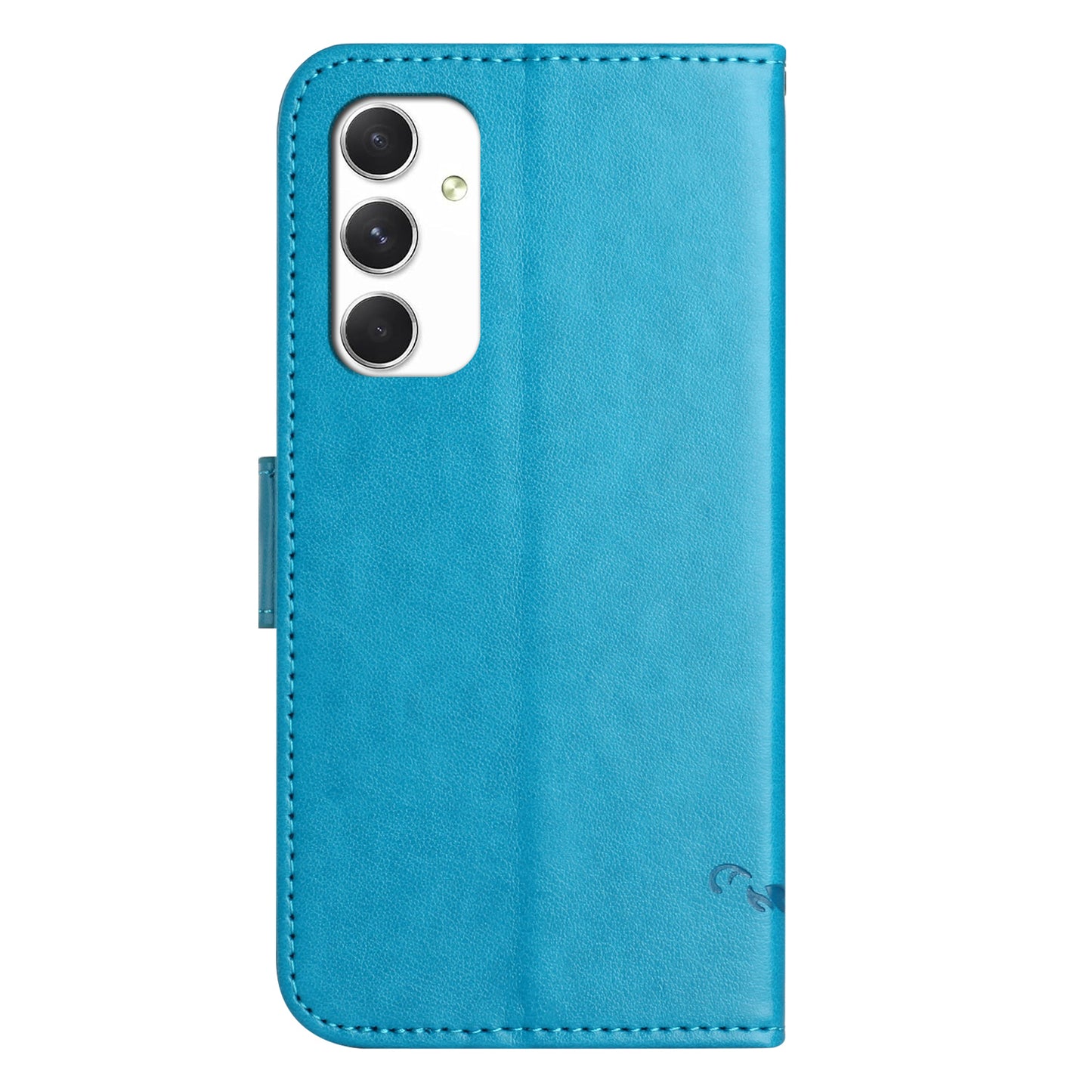 For Samsung Galaxy A16 5G / A16 4G Case Wallet Stand Imprinted Butterfly Flower PU Leather Phone Cover - Blue