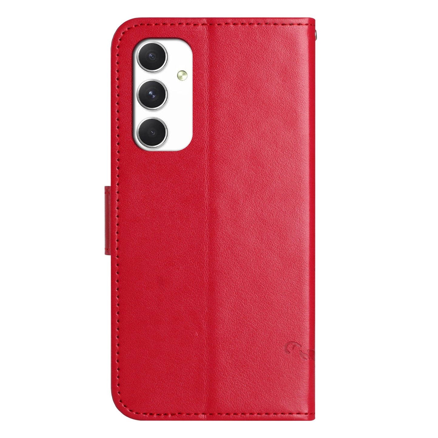 For Samsung Galaxy A16 5G / A16 4G Case Wallet Stand Imprinted Butterfly Flower PU Leather Phone Cover - Red