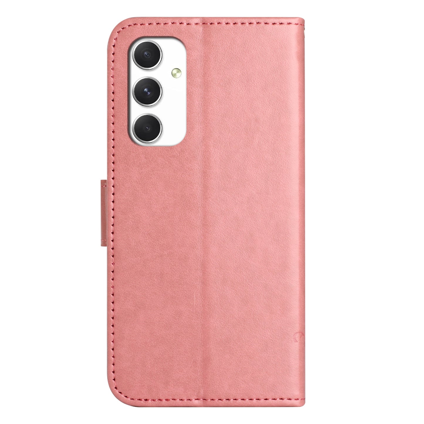 For Samsung Galaxy A16 5G / A16 4G Case Wallet Stand Imprinted Butterfly Flower PU Leather Phone Cover - Pink