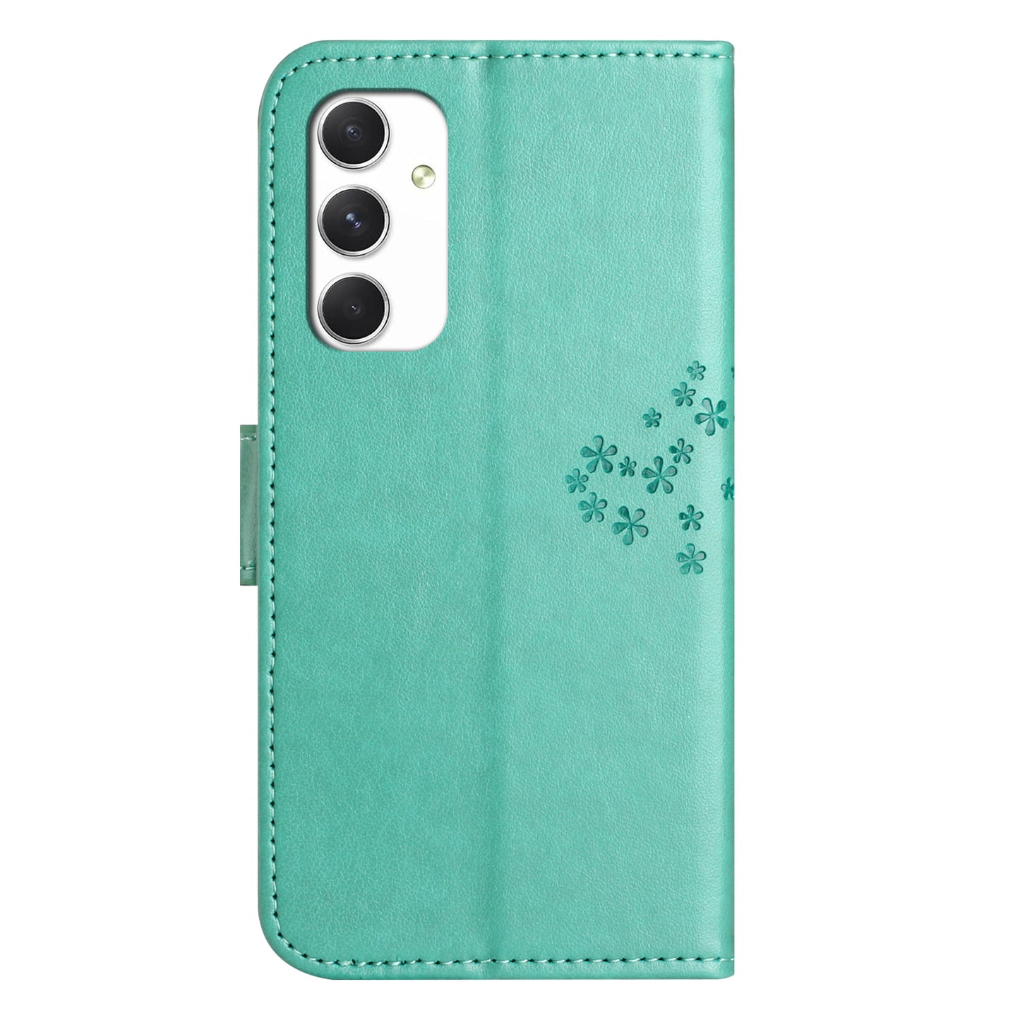 For Samsung Galaxy A16 5G / A16 4G Case PU Leather Owl Tree Imprinted Wallet Phone Cover - Cyan