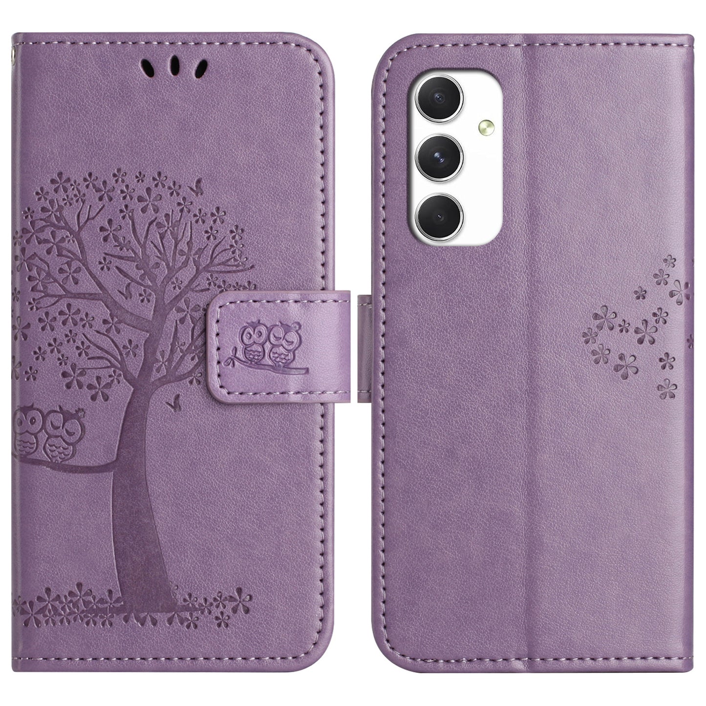 For Samsung Galaxy A16 5G / A16 4G Case PU Leather Owl Tree Imprinted Wallet Phone Cover - Purple