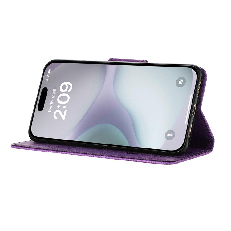 For iPhone 16 Plus Case Butterflies Flower Leather Wallet Flip Phone Cover - Purple