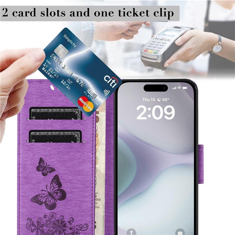 For iPhone 16 Plus Case Butterflies Flower Leather Wallet Flip Phone Cover - Purple