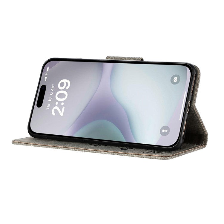 For iPhone 16 Case Butterflies Flower Leather Wallet Flip Phone Cover - Grey