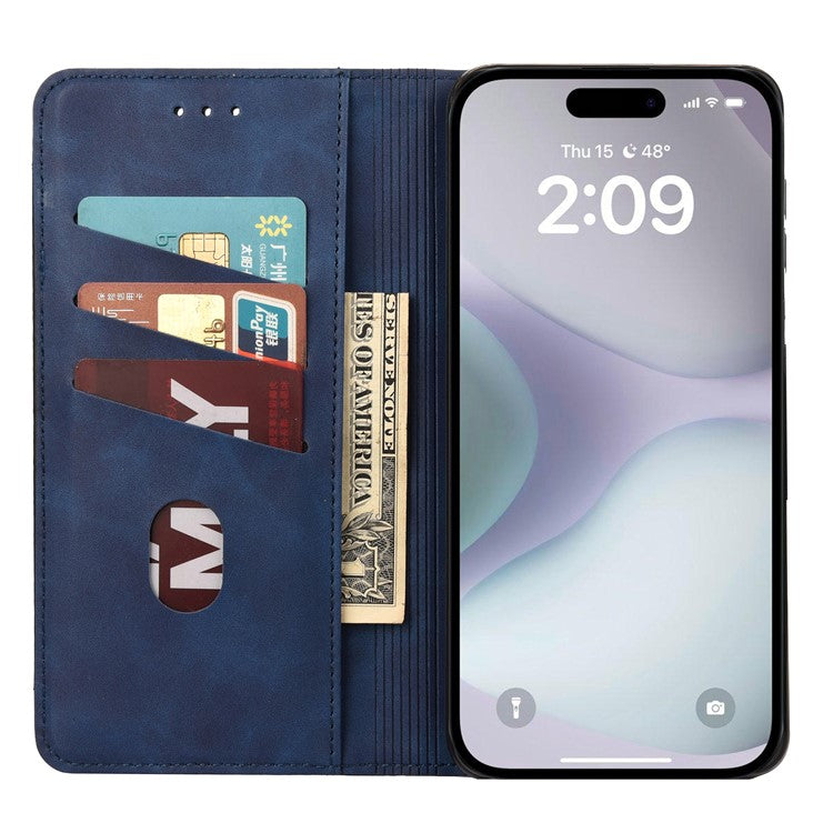 For iPhone 16 Plus Case PU Leather Shockproof Protection Wallet Phone Cover - Blue
