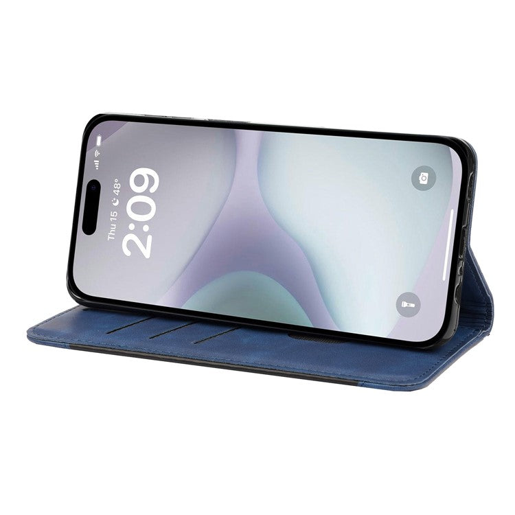 For iPhone 16 Plus Case PU Leather Shockproof Protection Wallet Phone Cover - Blue